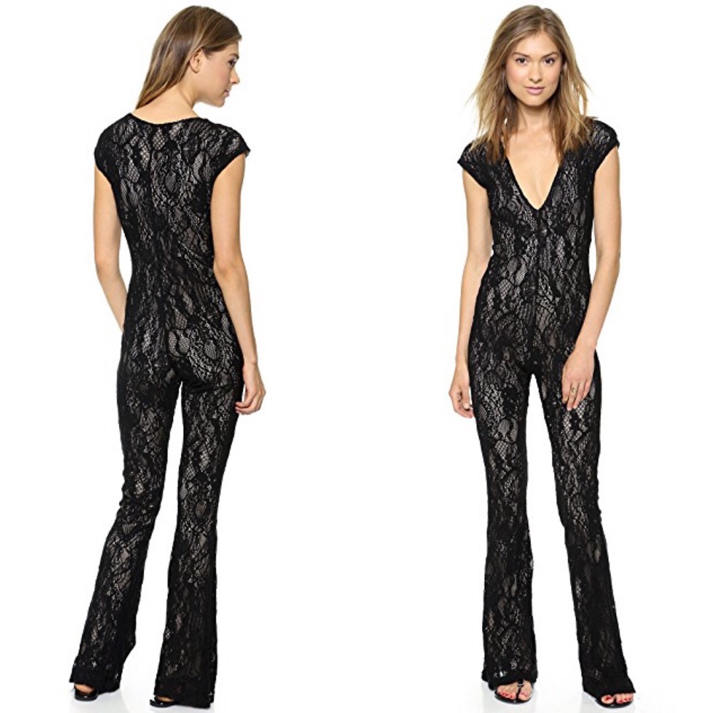 Made for Pearl Baron Lace Bell Bottom Jumpsuit